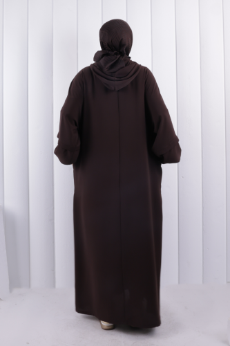 Kapüşonlu Çıtçıtlı Kap 1219 Kahverengi - 3