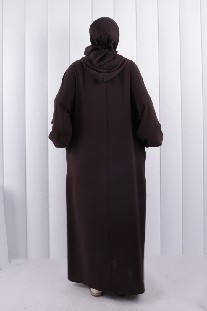 Kapüşonlu Çıtçıtlı Kap 1219 Kahverengi - 3
