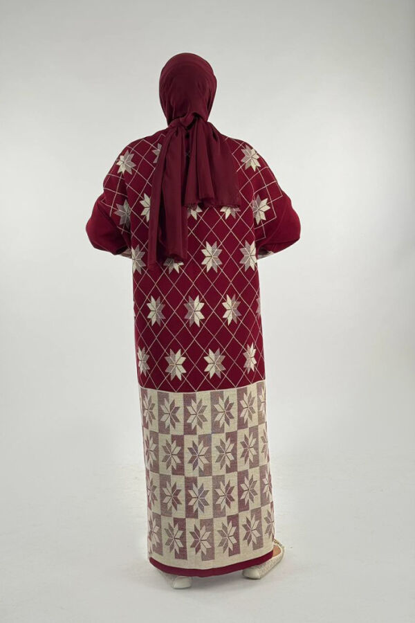 Kar Tanesi Desenli Uzun Triko Hırka 18166 Bordo - 2