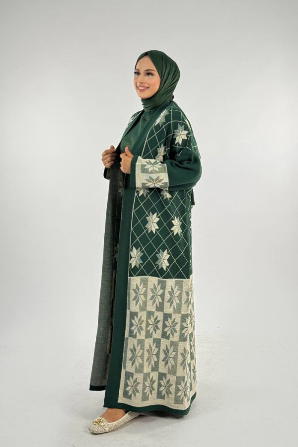 Kar Tanesi Desenli Uzun Triko Hırka 18166 Zümrüt - 3