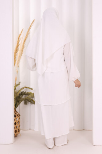 Kat Detaylı Tunik Pantolon Takım ŞAL HEDİYE! 8017 Ekru - 5