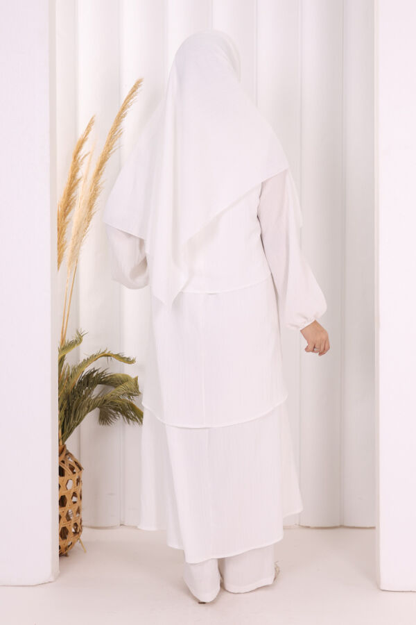 Kat Detaylı Tunik Pantolon Takım ŞAL HEDİYE! 8017 Ekru - 5