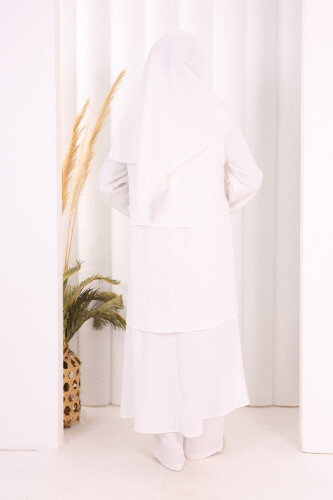 Kat Detaylı Tunik Pantolon Takım ŞAL HEDİYE! 8017 Ekru - 4