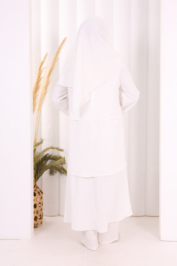 Kat Detaylı Tunik Pantolon Takım ŞAL HEDİYE! 8017 Ekru - 4