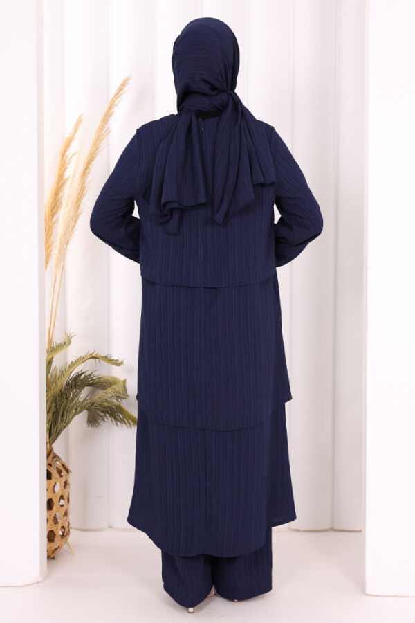 Kat Detaylı Tunik Pantolon Takım ŞAL HEDİYE! 8017 Lacivert - 4