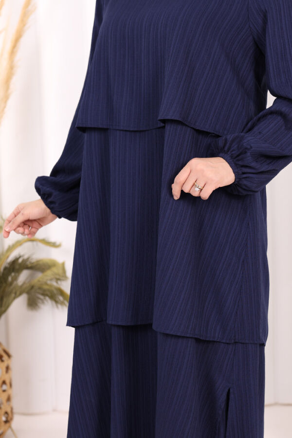 Kat Detaylı Tunik Pantolon Takım ŞAL HEDİYE! 8017 Lacivert - 6