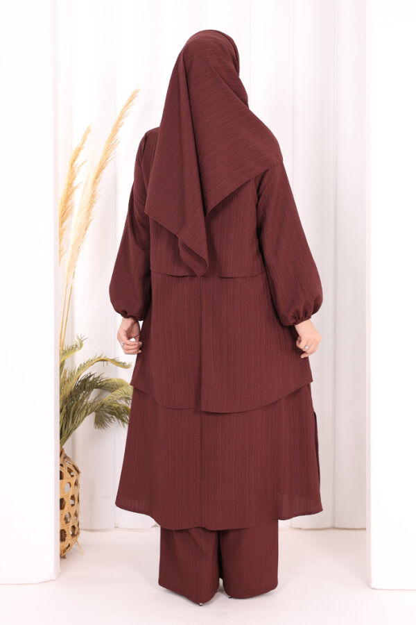 Kat Detaylı Tunik Pantolon Takım ŞAL HEDİYE! 8017 Mürdüm - 5
