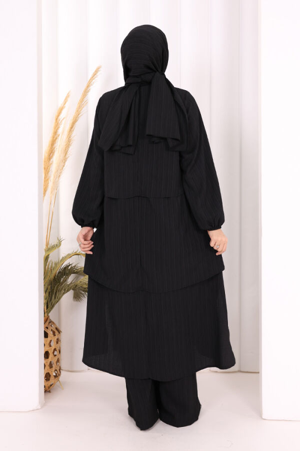 Kat Detaylı Tunik Pantolon Takım ŞAL HEDİYE! 8017 Siyah - 5