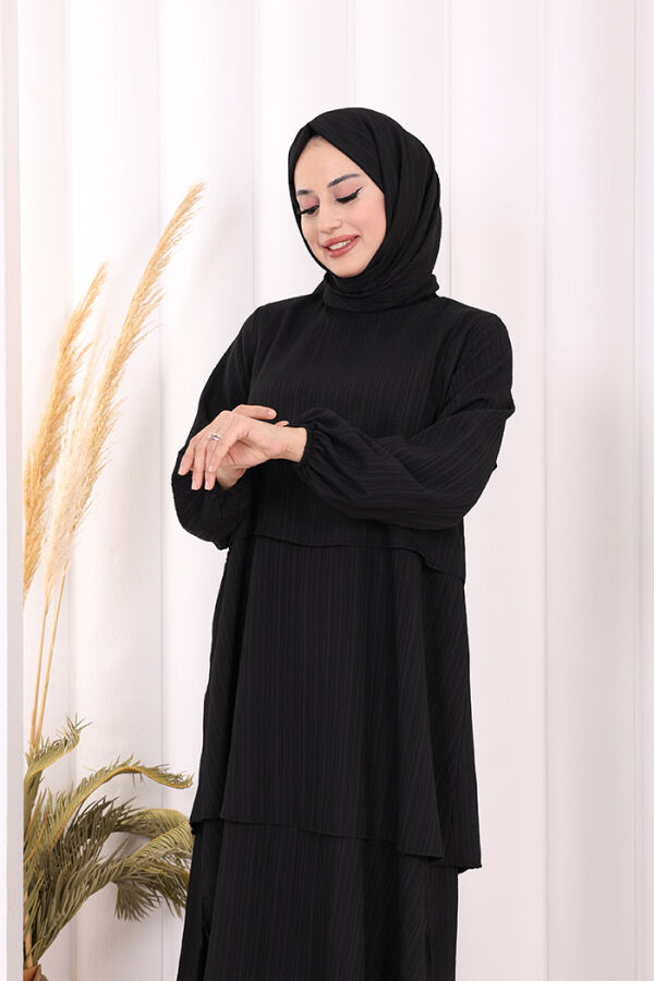 Kat Detaylı Tunik Pantolon Takım ŞAL HEDİYE! 8017 Siyah - 6