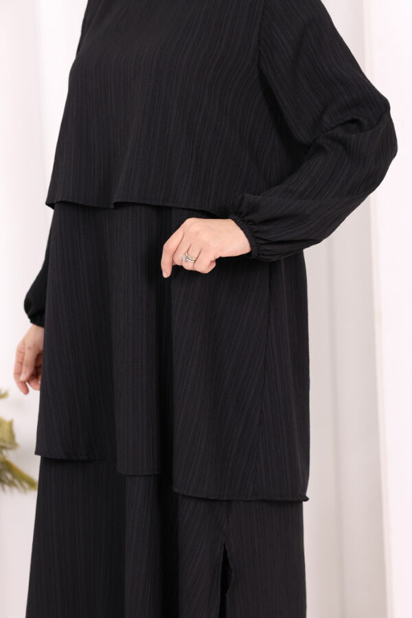 Kat Detaylı Tunik Pantolon Takım ŞAL HEDİYE! 8017 Siyah - 7