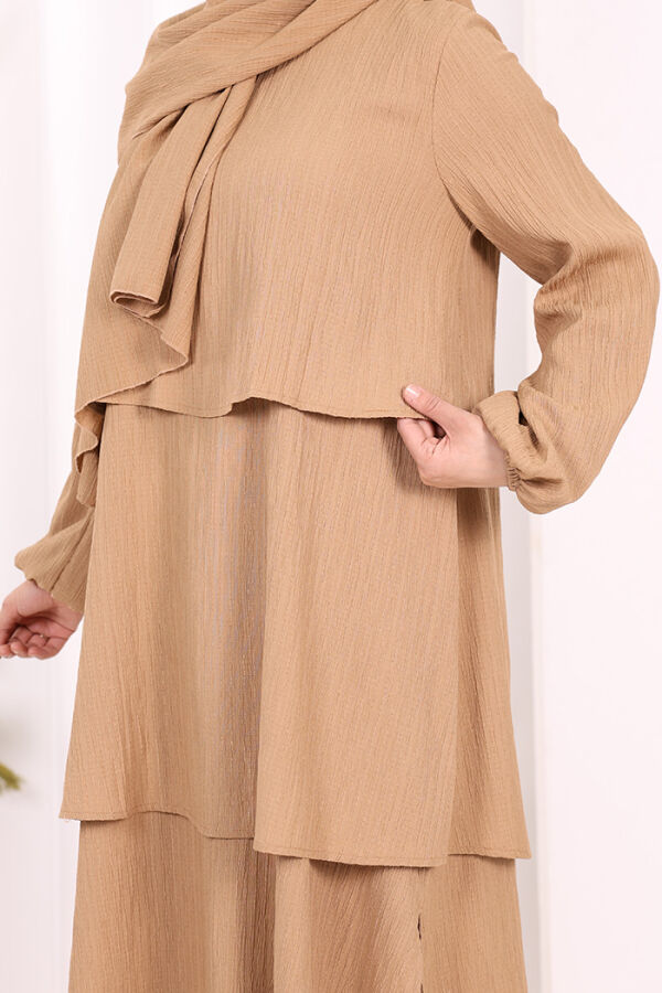 Kat Detaylı Tunik Pantolon Takım ŞAL HEDİYE! 8017 Taba - 6