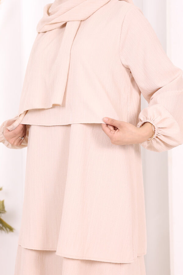 Kat Detaylı Tunik Pantolon Takım ŞAL HEDİYE! 8017 Taş - 7