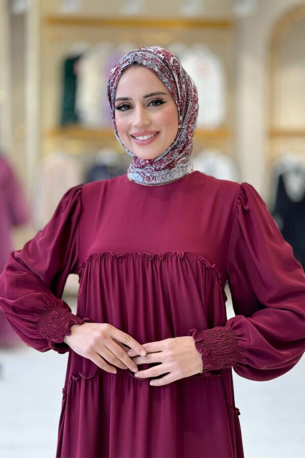 Katlı Salaş Elbise 6023 Bordo - 4