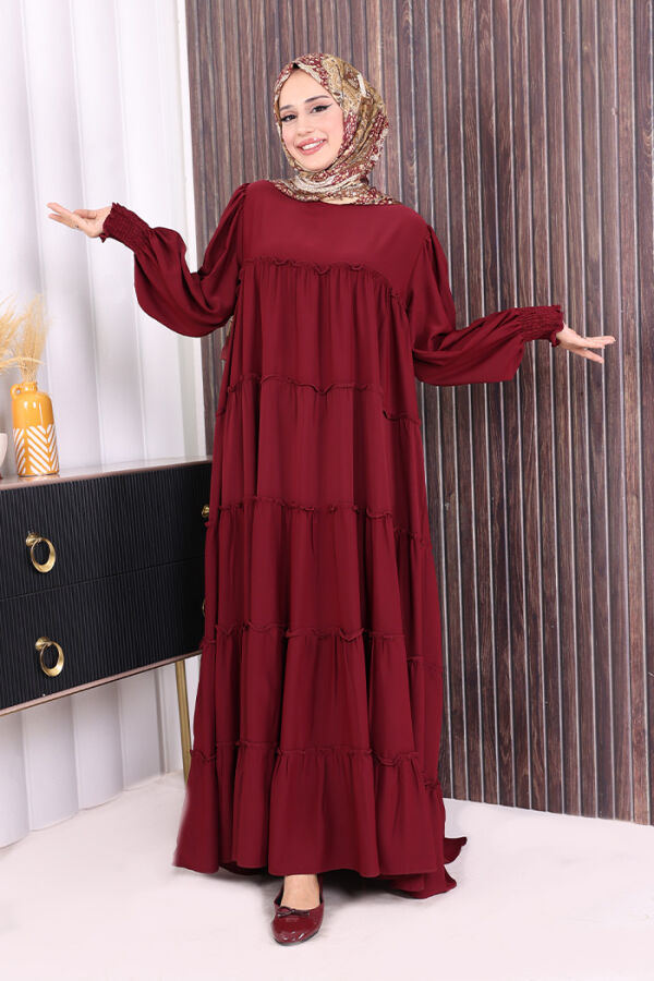 Dubai Katlı Salaş Elbise 6023 Bordo - 1