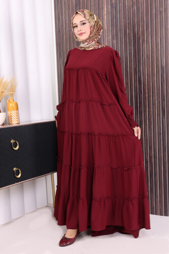 Dubai Katlı Salaş Elbise 6023 Bordo - 2