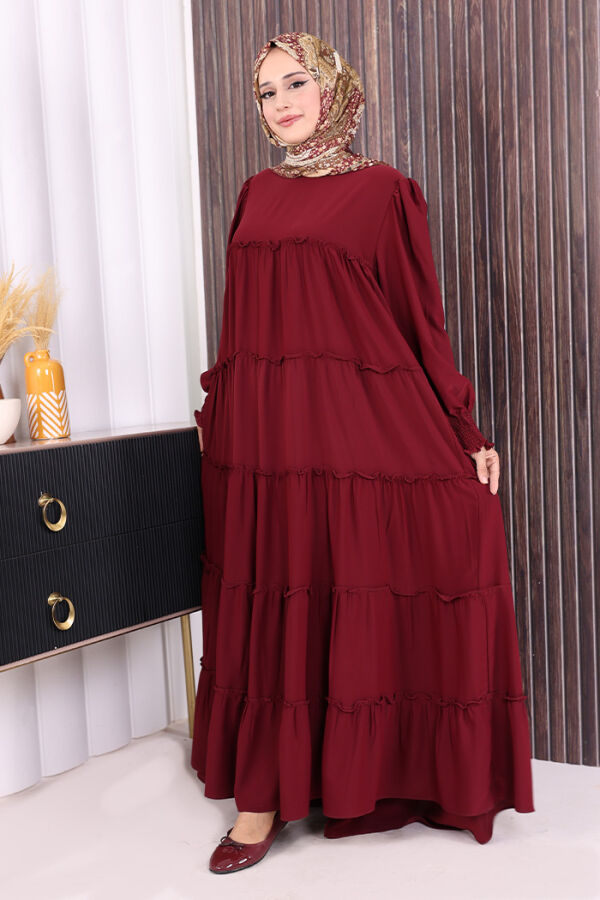 Dubai Katlı Salaş Elbise 6023 Bordo - 2