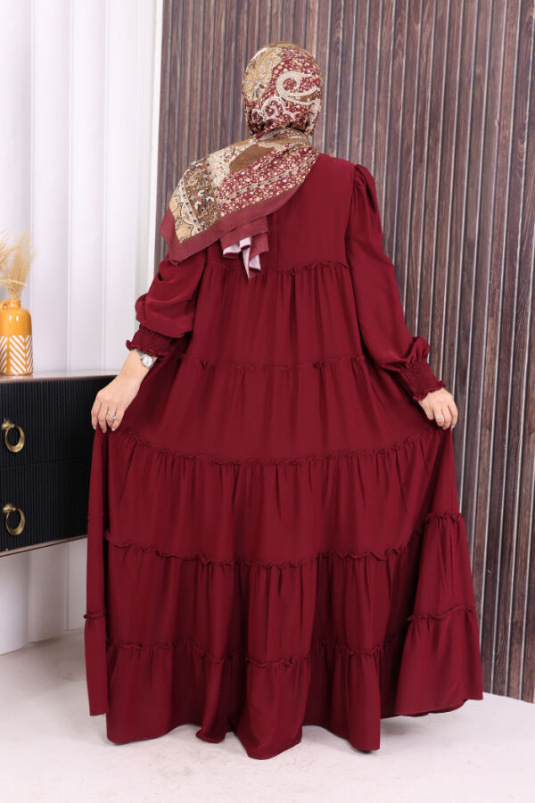 Dubai Katlı Salaş Elbise 6023 Bordo - 3