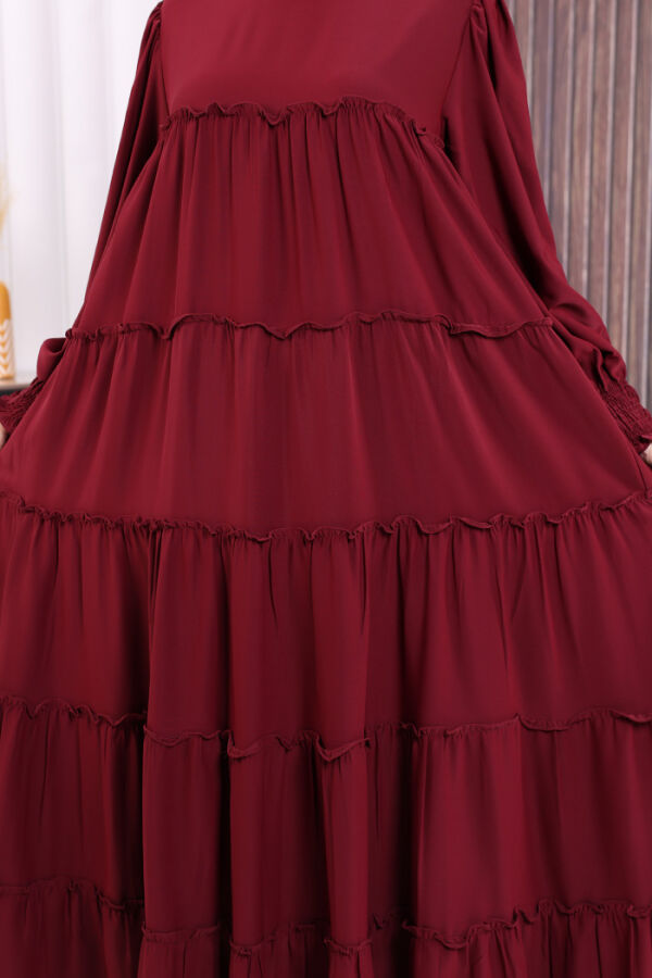 Dubai Katlı Salaş Elbise 6023 Bordo - 5
