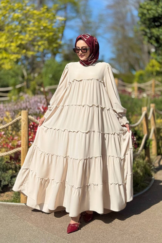 Katlı Salaş Elbise 6023 Taş - Bym Fashion