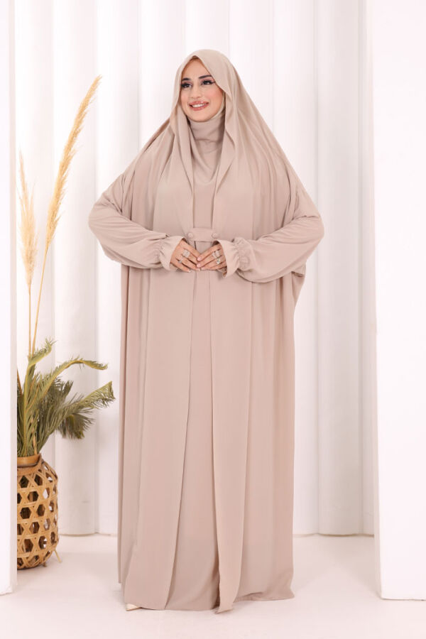 Medine Kendinden Peçeli Sufleli Cilbab 6032 Taş - 2