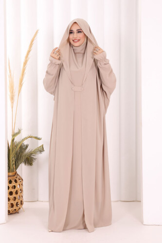 Medine Kendinden Peçeli Sufleli Cilbab 6032 Taş - 3