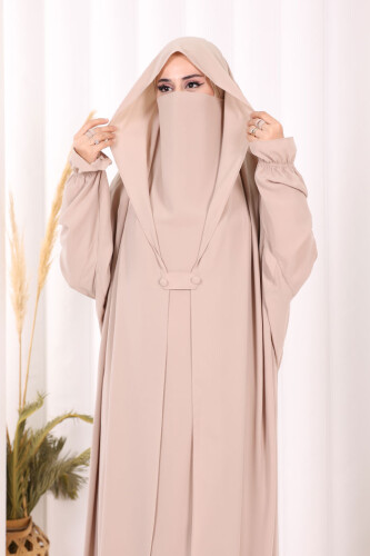 Medine Kendinden Peçeli Sufleli Cilbab 6032 Taş - 6