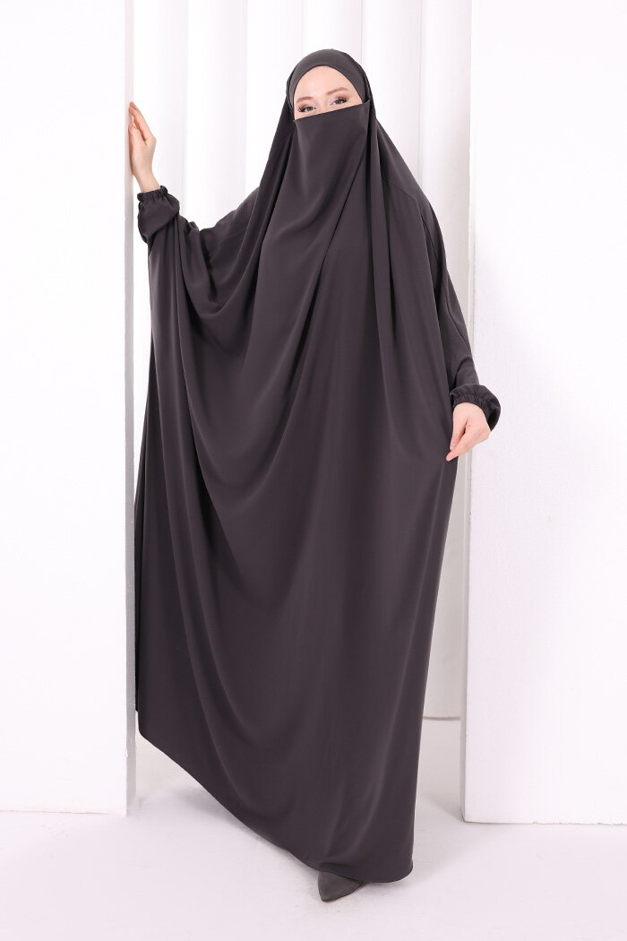 Kendinden Peçeli Sufleli Cilbab 6096 Duman - 2