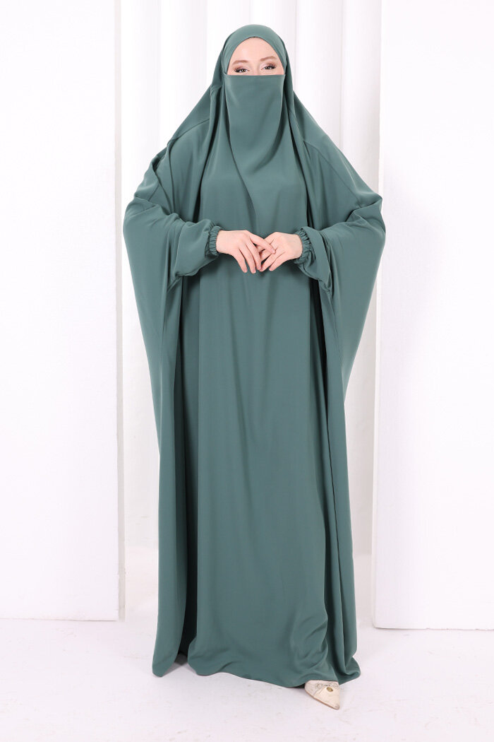 Kendinden Peçeli Sufleli Cilbab 6096 Mint - 1