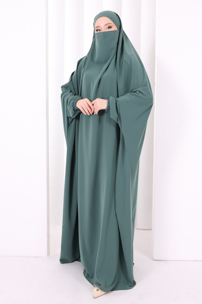 Kendinden Peçeli Sufleli Cilbab 6096 Mint - 3