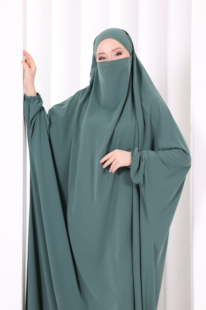 Kendinden Peçeli Sufleli Cilbab 6096 Mint - 5