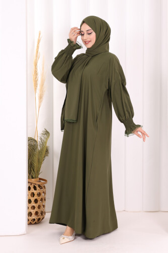 Kendinden Şallı Namaz  Elbisesi 8007 Haki - 2