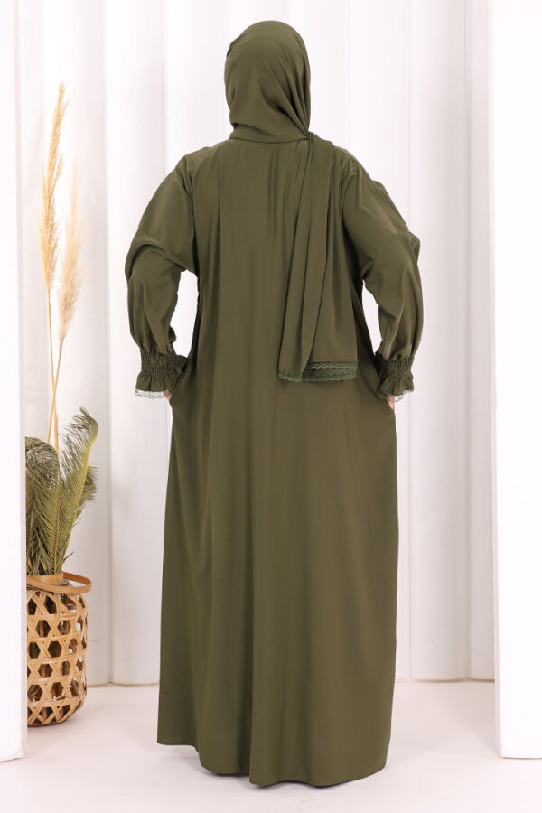 Kendinden Şallı Namaz  Elbisesi 8007 Haki - 3