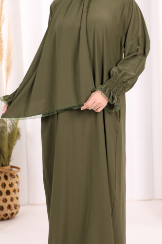 Kendinden Şallı Elbise 8007 Haki - 4