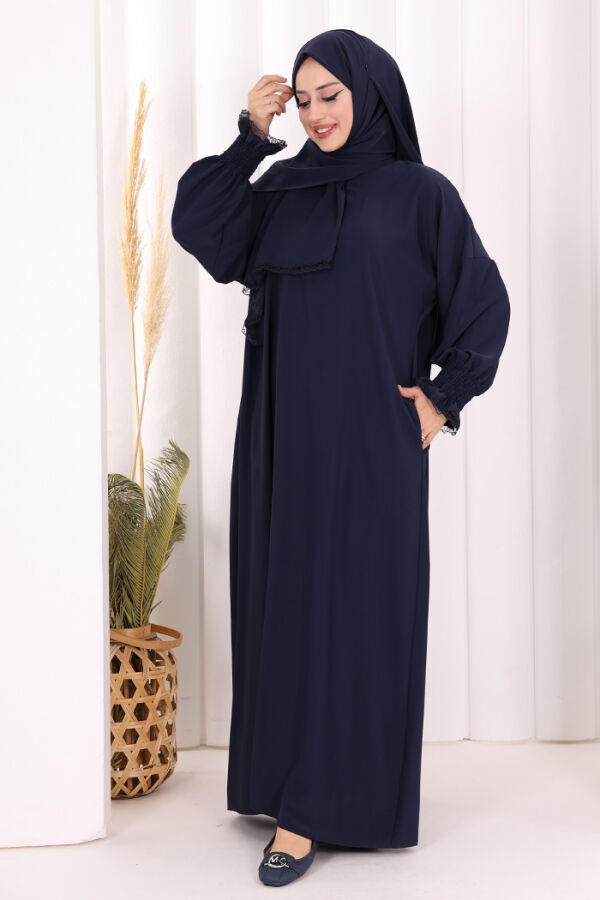 Kendinden Şallı Namaz Elbisesi 8007 Lacivert - 2