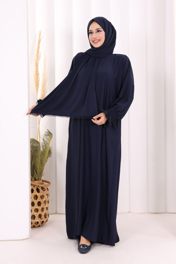 Kendinden Şallı Namaz Elbisesi 8007 Lacivert - 4