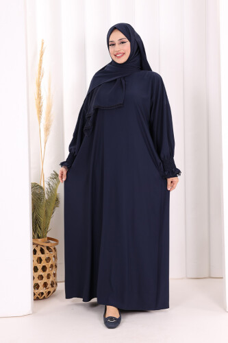 Kendinden Şallı Elbise 8007 Lacivert - 1