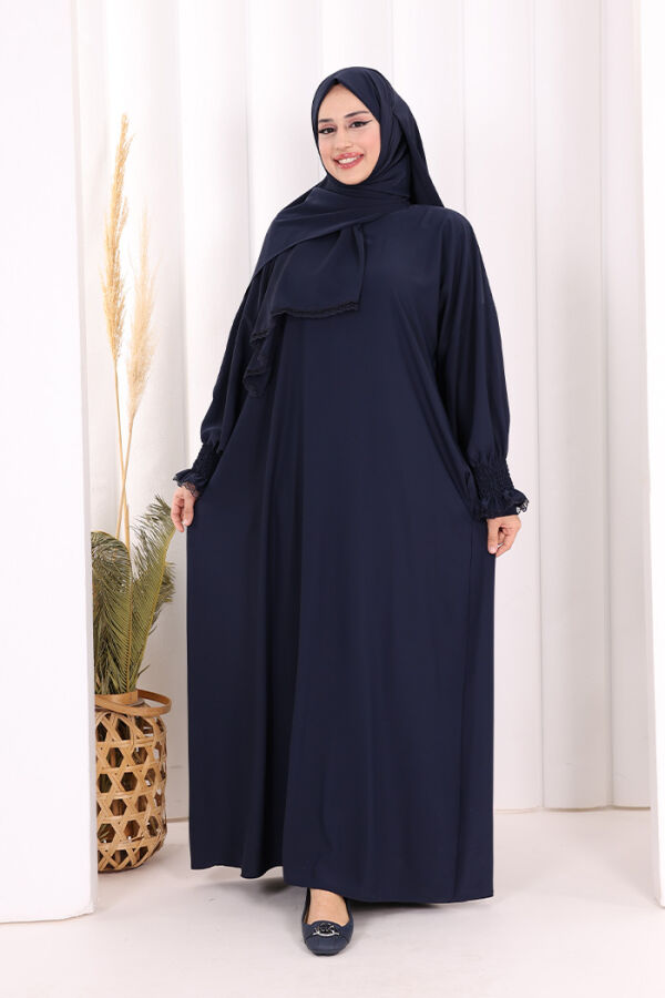 Kendinden Şallı Elbise 8007 Lacivert - 1