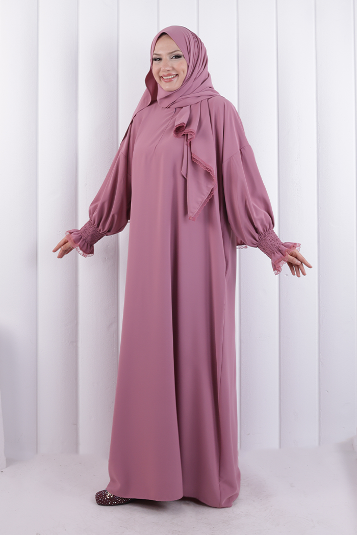 Kendinden Şallı Namaz  Elbisesi 8007 Pudra - 2