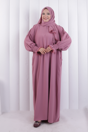 Kendinden Şallı Namaz  Elbisesi 8007 Pudra - 3