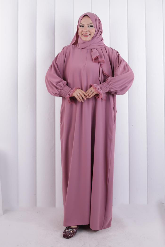 Kendinden Şallı Namaz  Elbisesi 8007 Pudra - 3