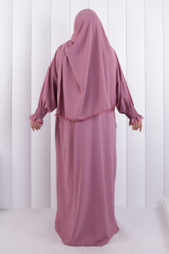 Kendinden Şallı Namaz  Elbisesi 8007 Pudra - 4