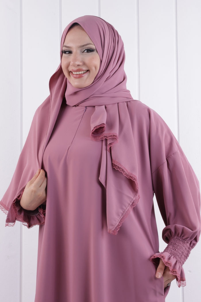 Kendinden Şallı Namaz  Elbisesi 8007 Pudra - 5