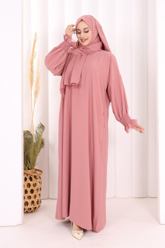 Kendinden Şallı Namaz  Elbisesi 8007 Pudra - 2
