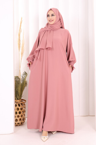 Kendinden Şallı Namaz  Elbisesi 8007 Pudra - 3
