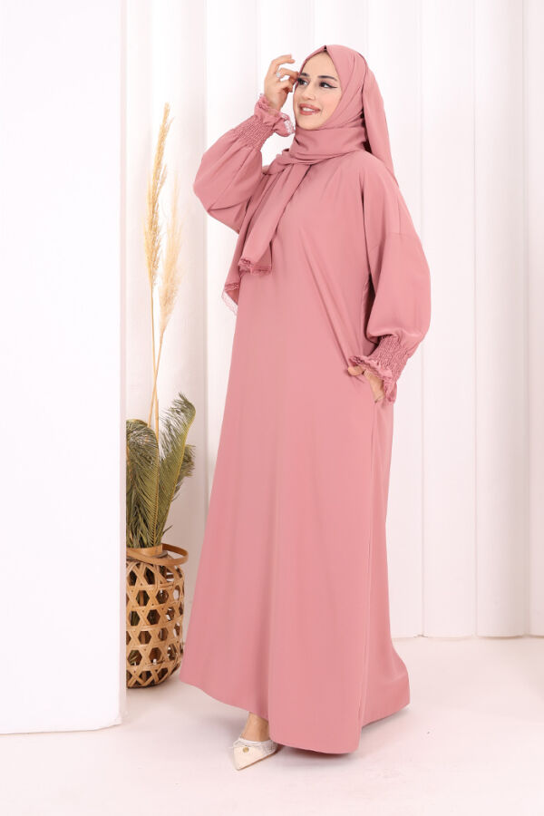 Kendinden Şallı Namaz  Elbisesi 8007 Pudra - 4