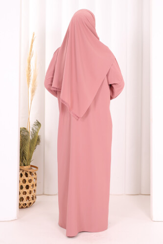 Kendinden Şallı Namaz  Elbisesi 8007 Pudra - 5