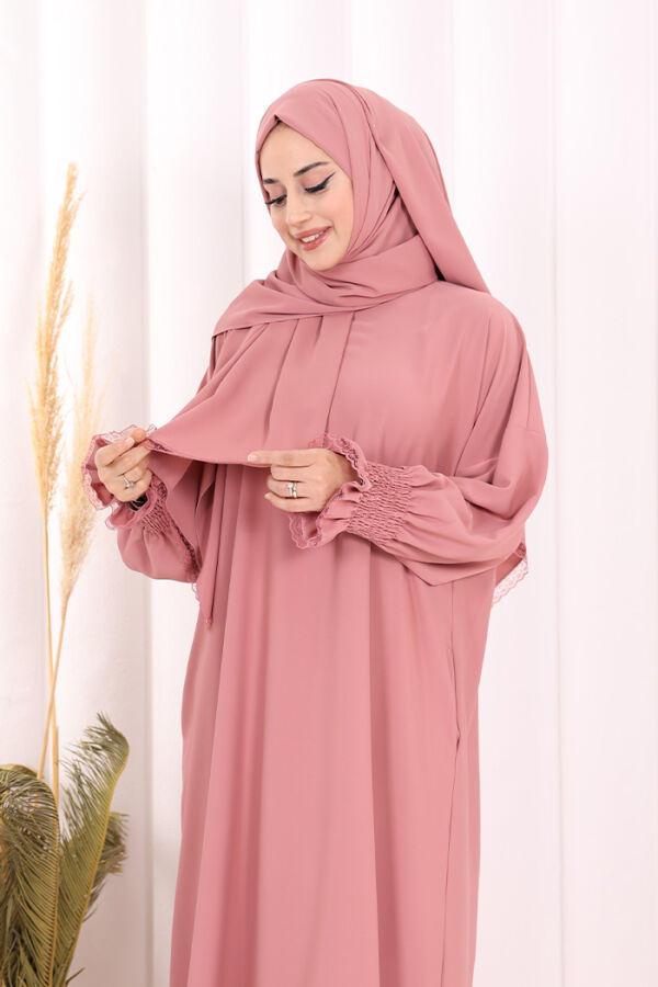 Kendinden Şallı Namaz  Elbisesi 8007 Pudra - 6