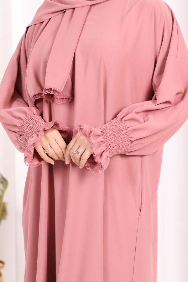 Kendinden Şallı Namaz  Elbisesi 8007 Pudra - 7