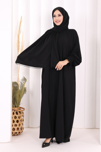 Kendinden Şallı Elbise 8007 Siyah 
