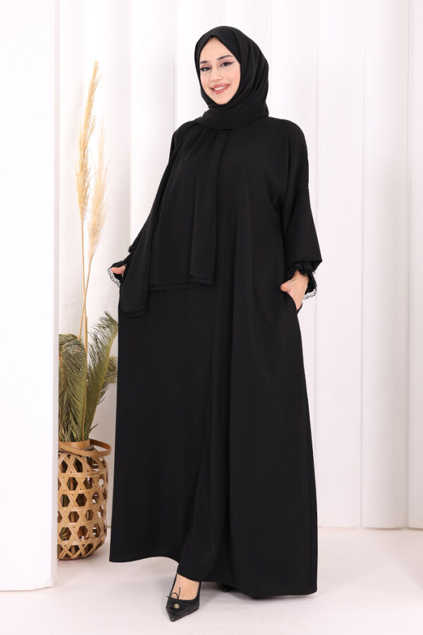 Kendinden Şallı Elbise 8007 Siyah - 2